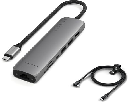 SATECHI Bundle Hub USB C 7 en 1 4K 60Hz Ethernet 100W PD con Cable USB C 90º 240W 20Gbps