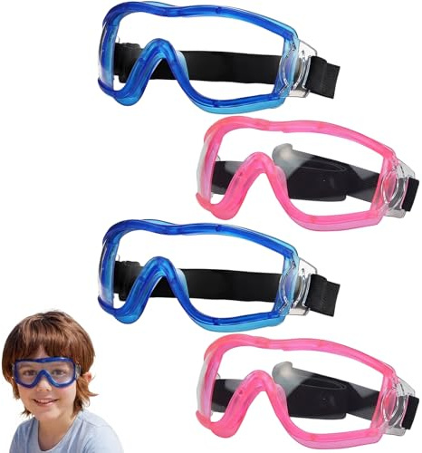 Eulihent 4 stycken skyddsglasögon för barn för Nerf-lekar, glasögon för barn, stöttåliga glas, imfria med justerbar rem, passform för år (rosa blå)