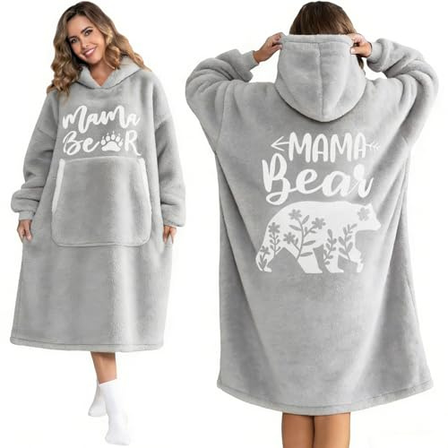 Oversized Hoodie Decke geburtstagsgeschenk für mama Extra lang mit Grau | Sherpa Fleece Tragbare Decken mit Ärmeln und Kapuze, Beste Mutter Geschenk zum Weihnachten