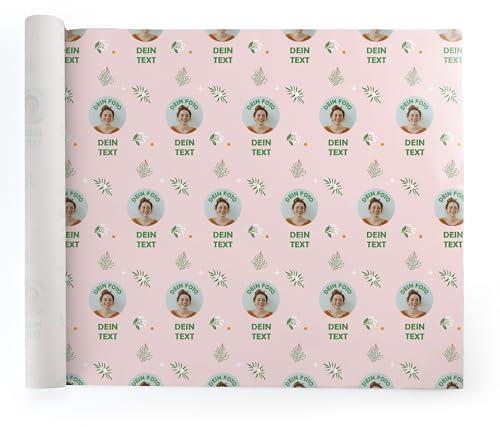 Geschenkpapier personalisiert – zu Geburtstag, Weihnachten, Hochzeit selbst gestalten – mit Foto und Name – Rolle: 47 cm breit, ab 1 m lang – (Motiv 4 - Rosa)