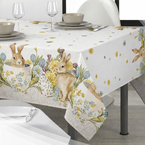 Vionara Home Tovaglia Pasquale in Cotone, Stampa Digitale ad Alta Definizione, Rettangolare per 6, 12, 18, 24 Persone, Copritavolo di Pasqua, Made in Italy (Flower, x12 (140 x 240 cm))