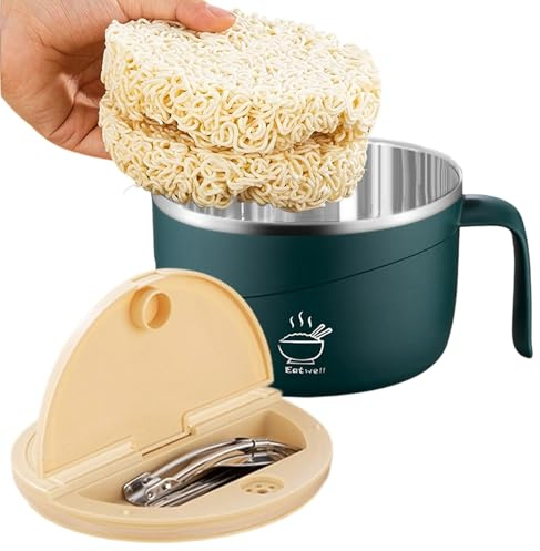 Generico Para fideos instantáneos | Tazas de sopa portátiles de 1,2 l con tapa y tenedor | Termorresistente para pasta, para arroz, Pho, pasta de avena, sopa, ensalada, casa, universidad