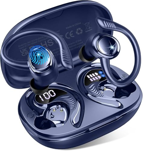 Bluetooth 5.4 Kopfhörer Sport, 6D Stereo In Ear Kopfhörer Kabellos Bluetooth mit 4 ENC Mic/50H Noise Cancelling Ear buds, Over-Ear Sportkopfhörer mit Ohrhaken, IP7 Wasserdicht Ohrhörer 2026 Neu