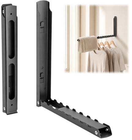 Focenat Kleiderhaken Wand Klappbar 2er Set, Carbonstahl, 12 Löcher, Platzsparend, Wandmontage oder Selbstklebend, Kleiderlüfter für Balkon, Badezimmer, Schlafzimmer