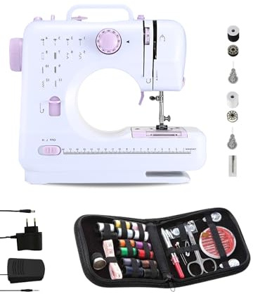 MAGIC SELECT Máquina de Coser Portátil con 2 Velocidades y 12 Puntadas | Pedal Incluido, 2 Carretes, Aguja de Recambio, Cortador de Hilo, Luz de Trabajo, Funciona con Cable o Pilas AA