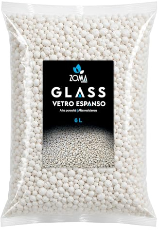 ZOMA Garden Glass Vetro Espanso Specifico per Piante, Inerte per Piante Grasse e di Tutti i Tipi, Ideale per Aumentare Il Drenaggio del Terriccio (6 Litri)
