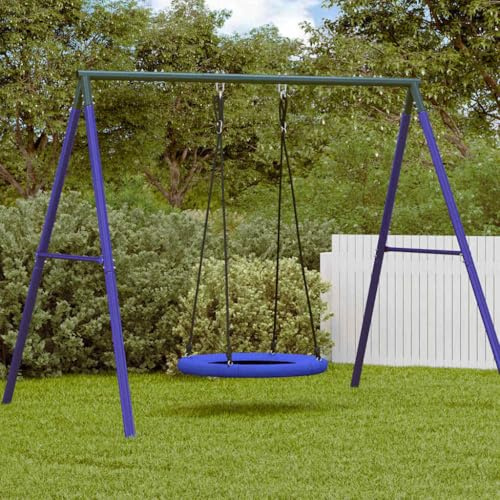 LoogCape Columpio de plástico azul 100 x 100 x 180 cm para jardín, terraza, niños, exterior, resistente a la intemperie, estable con fijación para familias y habitaciones infantiles
