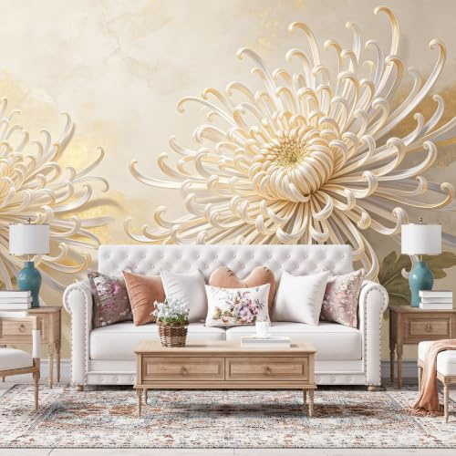 3D Relief Mural Wallpaper Chrysanthemum Embossed Wall Mural 150Cm(W) X106Cm(H) Modern Art Non-Woven Wall Stickers for Bedroom Living Room-Not Peel N' Stick Chrysanthemum 150Cm(W) X106Cm(H)