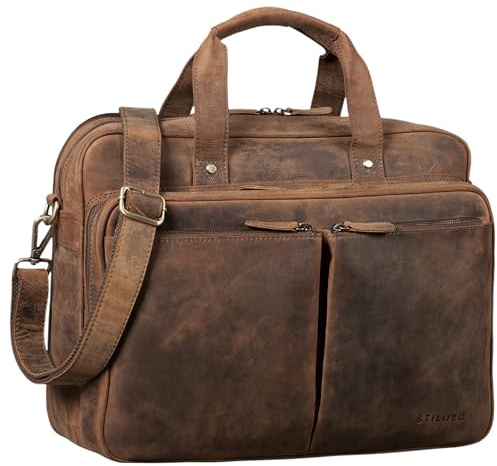 STILORD Remus Ledertasche Umhängetasche Leder Aktentasche Groß 15,6 Zoll Laptoptasche Abnehmbarer Schultergurt Lehrertasche Farbe:mittel - braun