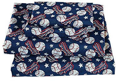 Fancy Collection Sheet Set Vintage Baseball Dark Blue White Red New (Queen)