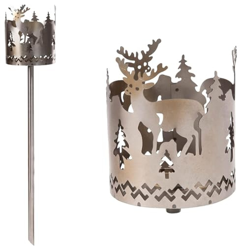 Gartenfackel für draußen Motiv Hirsch 3X Brennelemente - Holzspäne mit Wachs - Schwedenfackel Pelletfackel Feuersäule Flammschalen Wachsfackel Gartenleuchte