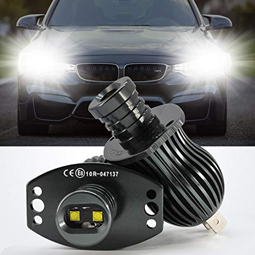 Biqing LED Luces Halo Anillo Marcador Bombilla,20W LED Faros Angel Eyes DRL CANBUS No hay error con Marca CE para E90 E91