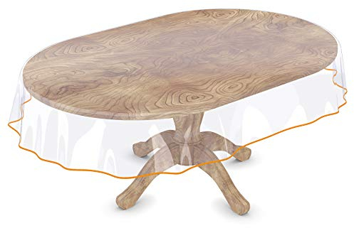 ANRO Tischdecke Transparent abwaschbar Durchsichtig Folie mit Saum in Orange Oval Glasklar Tischfolie Tischschutz PVC Schutzdecke wasserabweisend 220x140cm 0,5mm