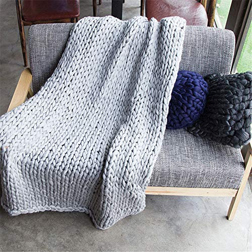 Gestrickte Decke Grobe Strickdecke Wolle Garn Arm Stricken werfen Super Große Klobige Wolldecke handgewebte Decke Haustier Bett Stuhl Sofa (Grau,120x180cm)