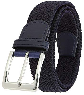 FASHIONGEN - Cintura Vera Pelle Elastica Intrecciata per Uomo e Donna, per Jeans Pantaloni, PERDERSEN - blu marino, T105 / lunghezza 115 - pantalone taglia 49 a 53