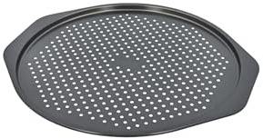 Birkmann, rundes, perforiertes Flammkuchenblech Ø 32 cm, für knusprige Böden, aus hochwertigem Karbonstahl, Antihaftbeschichtung, mit seitlichen Griffflächen und Rezeptvorschlag | g, ø 32 cm