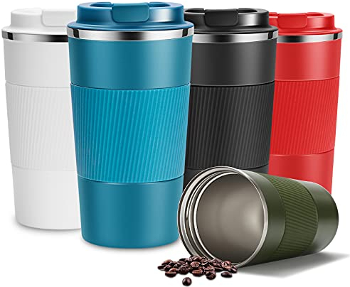 YINJAM Travel Mug Reusable Insulated Coffee Cups Vacuum Insulation Stainless Steel Thermal Bottle for Hot Cold Drinks (Blue, 510ml)