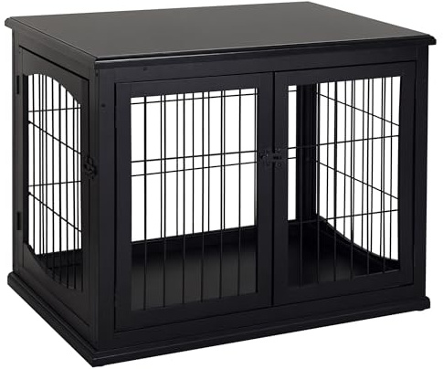 PawHut hundbur i trä MDF klass E1 3 låsbara dörrar max. 30 kg dim. 81 L x 58 l x 66H cm svart