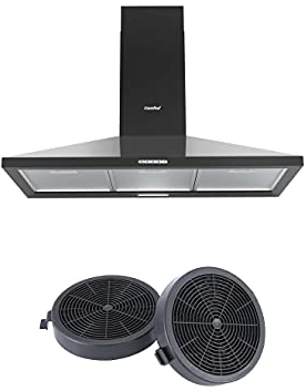 COMFEE' 90 cm Chimney Cooker Hood PYRA17B-90 Stainless Steel Extractor Hood with LED and Recirculating & Ducting System Wall Mounted Range Hood with Recirculating Carbon Charcoal Filter CF04