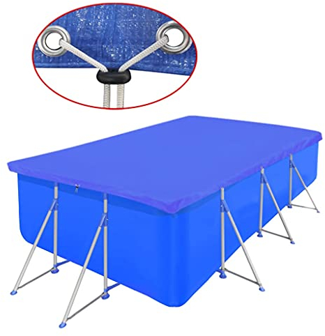 TEWTX7 Poolabdeckung für Rechteckigen Frame Pool, Swimming Pool Abdeckplane mit Gummizug und kleinen Abflusslöchern, UV-Stabil und Reißfest Poolabdeckplane, Aufstellpool Plane, Polyäthylen