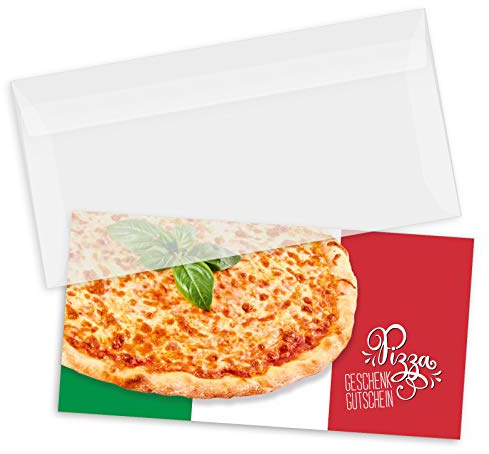 GESCHENKGUTSCHEINcom by POS-HAUER. Gutschein-Set. 50x Gutschein + Kuvert. Für Italienische Restaurants Pizzeria Gastronomie, blanko zum selber Ausfüllen.