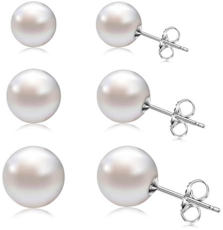 CHmiss 925 sterlingsilver pärlor örhängen, 3 par sötvattenspärlor, vit pärla kristall örhängen, pärlörhängen