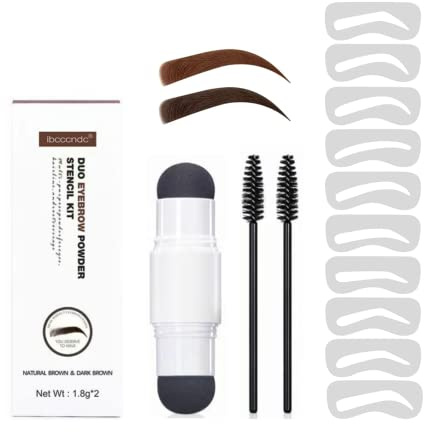 Augenbrauen Stempel, Double Eyebrow Stamp Kit,Augenbrauen Schablone Gestaltung Kit,10 verschiedene Augenbraue Schablonen für Brauenformung Make Up Kosmetikset Eyebrow (Naturbraun+Dunkelbraun)