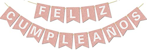 Pancarta de Feliz CumpleañOs preencordada, sin bricolaje, con letras brillantes, pancarta de Feliz CumpleañOs con purpurina para decoraciones y suministros de fiesta de cumpleaños de oro rosa