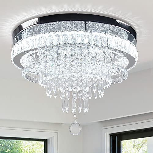 FRIXCHUR Lustre en cristal LED plafonnier salon lumières plafond chambre moderne plafonnier pour couloir cuisine luminaires plafonds lustre en cristal pour salle de bain (Blanc)