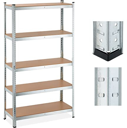 Relaxdays Estantería Metálica Cargas Pesadas, 5 Baldas, 180x100x40 cm, Resiste hasta 1250 kg, Sótano, Taller, Plateado, Tablero de Fibras