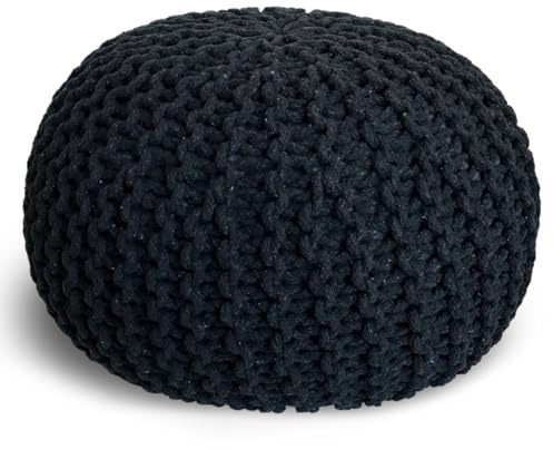 casamia Pouf Ø 55 o. 45 cm Strickhocker Sitzpouf Bodenkissen für Innen Indoor Größe ø 55 cm, Farbe schwarz