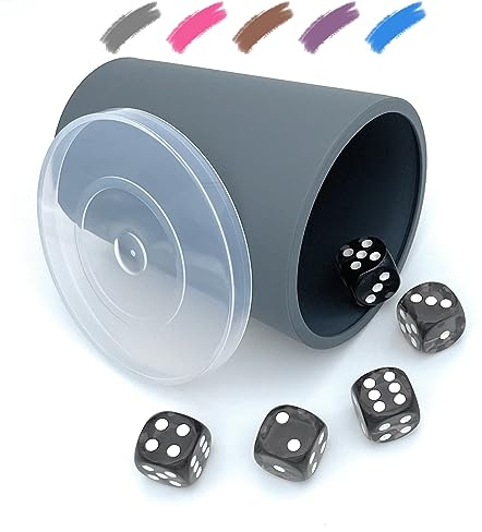 DiceCupFlex - Flexibler Würfelbecher mit Deckel inkl. 5 Würfel - Made in Germany (Grau)