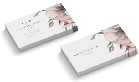 Visitenkarten personalisiert | Design Florist # 3 | 2-seitig | Querformat | Menge + Papier zur Auswahl | selbst gestalten | hochwertiger Druck | 350 g Qualitätsdruck | Blumen | rosa (100 Stück)