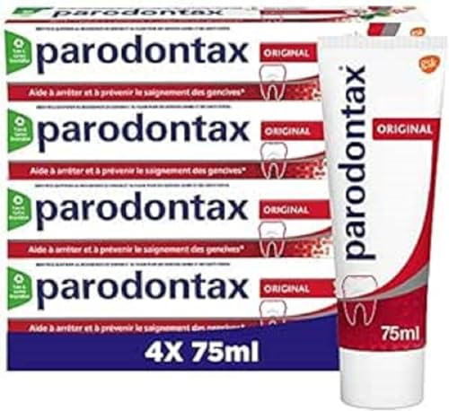Parodontax Dentifrice Pâte Original , Action Anti-tartre, Aide à Arrêter et Prévenir Le Saignement Des Gencives, Lot de 4x75ml