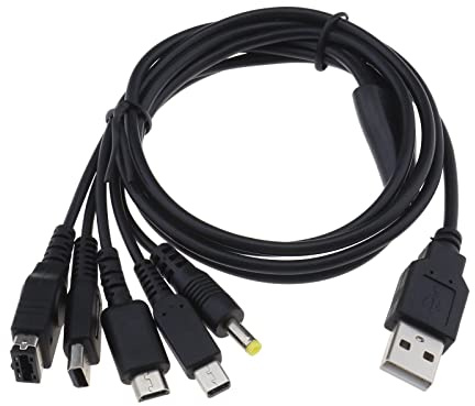 Cavo di ricarica USB 5 in 1 compatibile con Gameboy Advance SP (GBA SP)/DS Lite/NDS/Wii U/New 3DS XL/New 3DS/3DS XL/3DS/2DS/Dsi XL/PSP 1000 2000 3000 1,2 metri