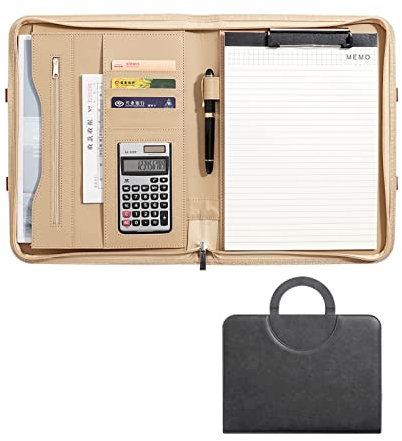 Schreibmappe A4 Konferenzmappe Aktenmappe Ringbuch PU Leder Dokumententasche Große Fächern Für Tablet Kartenfächer Notizblock Wasserdicht Für Damen Herren ( Color : Gray(grey) , Size : 12-digit calcul