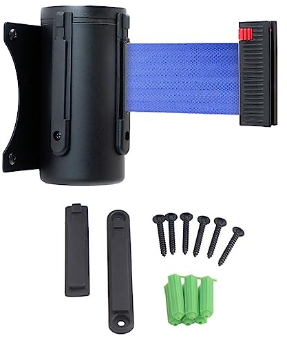 Danieli | Transenna da Muro in Metallo da 3 Metri con Nastro e Clip Ricevente | Barriera a Nastro Segnaletico Estensibile | Barriera di Sicurezza con Montaggio a Parete (BLU)