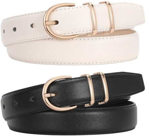 WERFORU 2 Stück Damen Ledergürtel für Jeans Mode Damen Gürtel für Hosen Kleider mit Goldschnalle