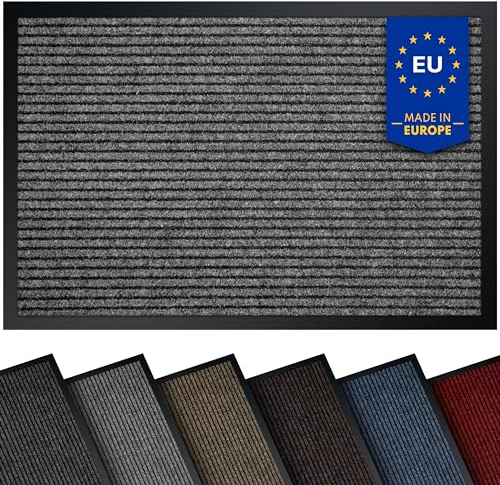 comflor Hochwertige Fußmatte Grau 80x120 groß für Innen & Außen - Schmutzfangmatte rutschfest, waschbar & wetterfest - Fussmatte für Eingangsbereich & Aussenbereich - Läufer Flur dünn