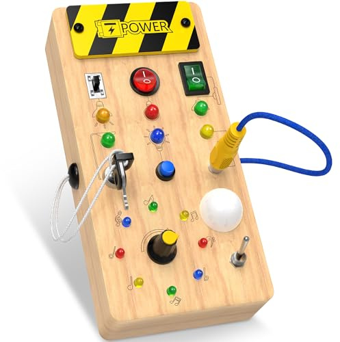 Montessori Busy Board Activity Board for 3-6+ Years - Baby Sensory Learning LED Wooden Light Switch - Motor Skills Birthday Gift for Boys and Girls