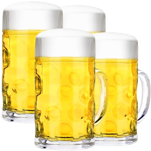 Zhehao Oktoberfest - 4 jarras de cerveza de vidrio grandes de 44 onzas con asa, vasos de cerveza a granel con hoyuelos para cerveza, jugo, café, cerveza, fiesta, barbacoa, picnic, boda, beber todos