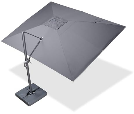 PURPLE LEAF Parasol Déporté 3 x 4 m Toile Imitation Acrylique Gris Graphite | Toile haut de gamme, Protection UPF 50+, AATCC 4, 2x plus durable, 8 baleines en aluminium, Inclinaison 6 positions, Jardin