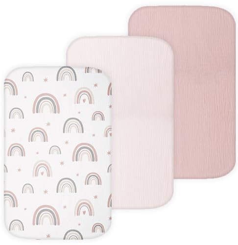 TansyPanda Musselin-Bettlaken, kompatibel mit Mika Micky, Ronbei, Papablic Baby-Nachttisch von TansyPanda, 3er-Pack, 48,3 x 81,3 cm, ultraweich, atmungsaktiv und eng anliegend, Unisex, Jungen und