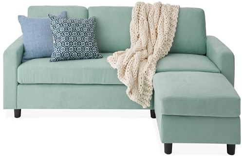 Best Choice Products Upholstered Sectional Sofa for Home, Apartment, Dorm, Bonus Room, Compact Spaces w/Chaise Lounge, 3-Seat, L-Shape Design, Reversible Ottoman Bench, 680lb Capacity - Aqua