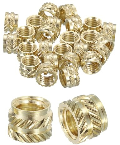 QUARKZMAN Gerändelte Einsteckmuttern, 25 Stück M6 x 6mm L x 8mm Ø 3D-Druck Messingmuttern weibliche Gewindeeinsätze Messing Heat Set Einbettungsmuttern