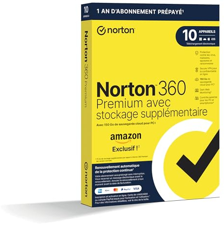 Norton 360 Premium + 75 GB extra molnsäkerhetskopiering | 10 enheter | 1 års prenumeration vid automatisk förnyelse | Amazon exklusivt