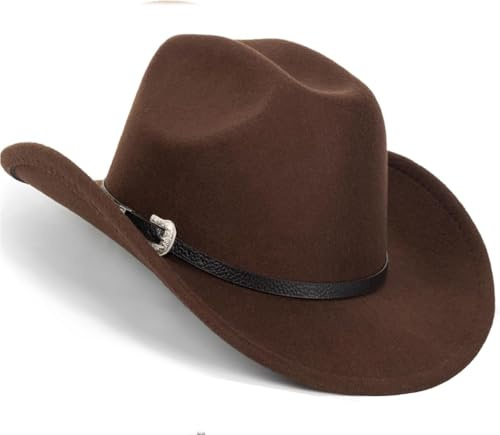 Klassischer Cowboyhut für Damen und Herren, Cowgirl-Hut, breite Krempe, Outdoor-Fedora-Hut mit Schnalle, Gürtel, Größe M/L, Braun, Einheitsgr��e
