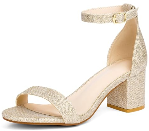 OSDUE Frauen Absatzschuhe, Goldene High Heels, Damen Sandale mit Absatz, Damen Riemchensandaletten Glitzer Sandaletten mit Blockabsatz fur Partei, Datum, Hochzeit, Cocktail, 6cm Absatz, EU 39