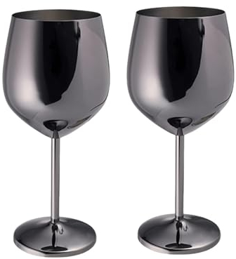 Supercap - 2 schwarze Edelstahl-Weingläser | unzerbrechliche Champagnergläser für Party, Hochzeit, Jubiläum | Weinkelche aus Metall für Rotwein & Weißwein