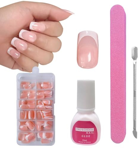 ZAHRVIA Kit de Uñas Postizas, Uñas Postizas Cuadradas, 120 Piezas de Uñas Postizas de Punta Francesa con Pegamento para Manicura Nail Art (Cuadradas Cortas de Arco Profundo)